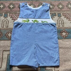 Vive La Fete Blue Gingham Jon Jon with Reptile Smocking - size 2